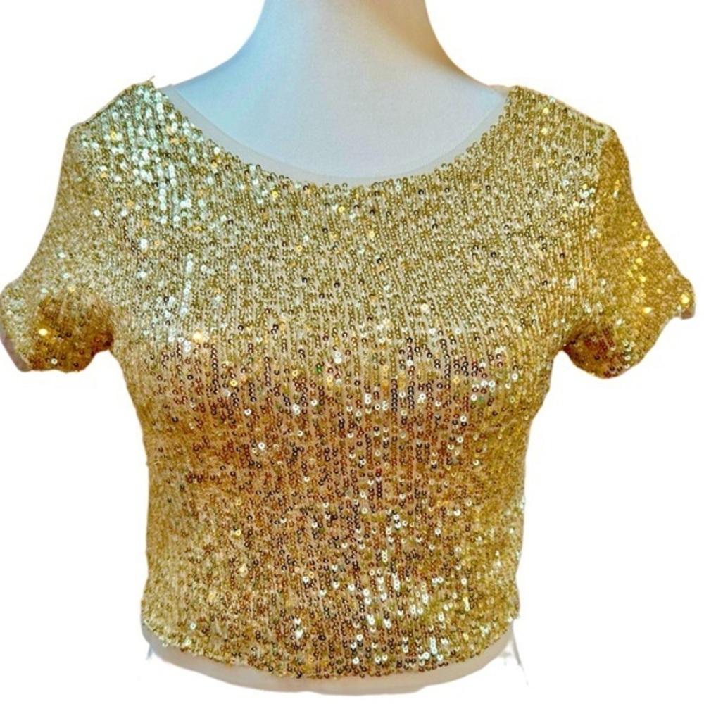 Gold Sequin Crop Top with Lining by Jessica Simpson - Size 10